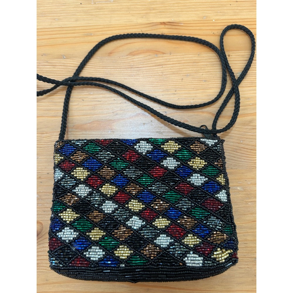 Magid Vintage Beaded Harlequin Art Deco Flapper Retro Glam Crossbody Bag Multi